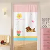 Cortina de Puerta de Dormitorio Sala de Estar de Dibujos Animados Imitación Lino Sin Perforaciones Cortina Bloqueadora de Baño Cortina de Tela de Puerta Divisoria de Cocina