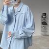 Camisa de Manga Comprida Listrada com Gola Masculina Moda Primavera Marca Estilo Academia Americana Camisa Solta Casual Jaqueta para Adolescentes