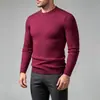 Suéter de punto trenzado para hombre 2026, cuello redondo, ajuste slim, elástico, manga larga, Otoño Invierno, Capa interior de negocios, Capa base