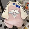 Nueva Camiseta de Diseño Americano Linda de Lunares Manga Corta para Mujer Verano Tres Rayas Manga Raglán Patchwork Puro Algodón Top