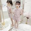 Conjunto de renda xadrez fina de verão para meninas transfronteiriças 2021 verão novo conjunto de duas peças em estilo coreano para crianças grandes