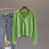 Cárdigan de punto con cuello en V para mujer, prenda exterior de otoño, estilo nuevo, petite, color liso, chaqueta corta de manga larga, top, ins, moderno, talla única