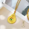 Pingente da Sorte em Forma de Cabaça com Cobre Banhado a Ouro, Cravejado com Diamantes, Padrão de Moeda, Corrente de Suéter de Luxo Retrô