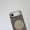 Espejo de Cosméticos de Moda para Mujer con Diamantes y Funda de Teléfono Móvil Dos en Uno Adecuada para Apple Iphone16Promax