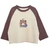 Camiseta de Manga Longa Infantil Changguo, Nova Outono Estilo Coreano Desenho Animado Color Block Manga Raglan para Crianças Pequenas