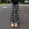 Pantalones finos de cuadros de verano para hombre, estilo americano high-street de pierna recta holgados de pierna ancha, que alargan las piernas, pantalones deportivos casuales para estudiantes
