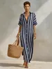 2026 Sitio Web Independiente Transfronterizo Moda Nueva Europea y Americana Vestido Camisa Rayado Casual Holgado Estilo Vacaciones Largo