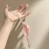 Colar Longo Flor de Cristal Rosa Pérola Design de Corrente para Suéter Brincos com Franja Doce Estilo de Feriado Brincos Leves de Luxo