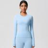 Roupa de Yoga Justa Nua Transfronteiriça Lixamento Casual Secagem Rápida Esporte Base Top de Manga Comprida Roupa de Fitness para Corrida ao Ar Livre