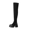Botas Altas de Ante con Suela Gruesa para Mujer que Aumentan la Altura, Modelo Popular Nuevo 2026, Botas Altas de Tubo Largo con Forro de Felpa para Otoño/Invierno