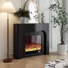 Gabinete Decorativo de Chimenea Estilo Retro Americano, Gabinete de Almacenamiento Texturizado Blanco y Negro, Gabinete de Entrada para Sala de Estar Estilo Francés con Luces, Gabinete Lateral Artístico