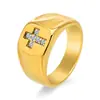 Anel de Cruz Personalizado Masculino Tendência Aço Inoxidável com Diamantes, Estilo Europeu e Americano Transfronteiriço, Anel de Joia de Nicho Unissex em Estoque
