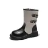 Botas de Moda para Niñas 2026 Otoño Nuevo Estilo Versátiles Elegantes de Cuero Media-Alta Versión Coreana Botas de Cuero Suela Suave de Princesa