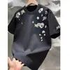Camiseta de Manga Corta con Bordado Floral de Marca de Moda de Verano Estilo Japonés Juvenil Moderna Holgada Versátil