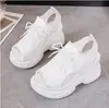 Sapatos de Malha Peep-Toe Novos e Modernos de Verão, Saltos Plataforma Estilo Fada, Sandálias Esportivas de Malha Fly com Salto Plataforma Grossa para Mulheres