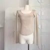 Suéter de Tricô Manga Longa com Decote em U e Strass Estilo Coreano, Novo Modelo Outono e Inverno, Camada Base Ajustada na Cintura, Top Pura Desejo Céu Estrelado