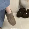 Chinelo Feminino de Lã de Cordeiro com Fivela Maillard Retrô, Lançamento de Inverno, Slip-on Preguiçoso, Solado Macio, Chinelos Casuais Versáteis
