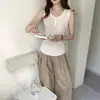 Colete de lã tricotado sem mangas, fio fino, com três botões para mulheres, novo 2026, corte slim, emagrecedor, cor sólida, top versátil para mulheres