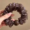 Scrunchie Estilo Coreano com Laço e Estampa de Flores para Mulheres 2026 Novo Estilo Elástico de Cabelo para Coque Elástico Alto Corda de Cabelo Acessório de Cabelo