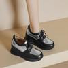 Zapatos de Primavera Nuevos de 8.5cm, Combinación de Colores Fresca y Atractiva, Estilo Preppy, Modernos y Versátiles, Punta Redonda, Suela Gruesa, Tacón de Cuña, Con Cordones, Zapatos de Cuero