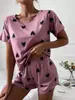 Pijama Cruzado para Mujer Camiseta con Estampado Chaleco Shorts Conjunto de Dos Piezas Cómodo Hogar Casual Sexy Ropa de Dormir para Mujer