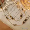 Ani Beni Original Otoño e Invierno Versátil Perla Ojo de Tigre Natural Piedra Collar para Mujer Cadena de Suéter de Cuentas de Piedra Asimétrica