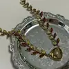 Estilo Palacio Retro Colgante de Corazón Collar de Espiga de Arroz Juego de Pendientes Lujo Accesible Francés Joyería Elegante de Gama Alta Estilo Ins