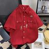 Camisa de manga curta estilo americano retrô waffles masculina verão ins popular marca design senso solto casual crock jaqueta
