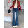 Calça Micro Flare Casual Feminina 2025 Spice Girls Estilo Coreano Visual Vintage Slim Cintura Alta Jeans com Micro LED Valorizando a Silhueta
