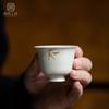 Taza de té pequeña de cerámica con sombra de bambú pintada a mano en gris hierba y madera, taza de té maestra, taza personal, juego de té de kung fu para el hogar, taza individual