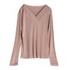Camiseta de Mujer Nueva de Seda para Primavera, Cuello en V, Manga Larga, Talla Grande, Jersey, Camisa de Punto de Seda de Morera para Capas Interiores, Top de Color Puro