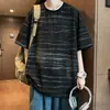Camiseta Listrada Estilo Hong Kong Estilo Americano Tendência Top Solto para Alunos do Ensino Fundamental e Médio Camiseta Masculina de Manga Curta