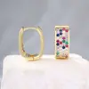 Pendientes Cuadrados y Pendientes de Moda Transfronterizos Europeos y Americanos de Venta Caliente para Mujer con Diamantes de Colores Microincrustados, Pendientes de Lujo Súper Brillantes, Fábrica de Origen de Tendencia