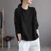 2025 Nueva Camiseta de Algodón de Manga Larga para Otoño para Mujer, Holgada, Casual, Versátil, Top Básico