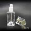 Botella de Loción de Vidrio Esmerilado Tipo Prensa Botella Cosmética al por Mayor 30ml Botella de Base Triángulo Transparente