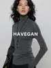 Con Jian Otoño Top Base de Punto Amigable con la Piel de Cuello Alto para Mujer Elástico Ajustado Delgado Top Interior
