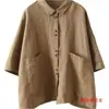 Camisa Feminina Manga Curta Lapela Cor Sólida Solta Estilo Artístico Novo de Verão Top