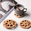 En existencia, posavasos creativos de madera con aislamiento para tazas de té de kung fu, posavasos con pieza de raíz de loto de haya, posavasos para estufa, posavasos para taza de té hirviendo