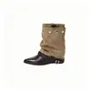 Botas Negras Apiladas 2026 Puntiagudas con Hebilla Botines Pierna de Pantalón Remachados Nuevas Botas Temporada Otoño Invierno Europeo Americano Cinturón de Cuero Retro para Mujer