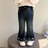 Calça Jeans Feminina Primavera e Outono 2025 Nova Calça Infantil Outono Estilosa Calça Flare Calça Flare Pequena para Bebê Menina Tendência
