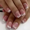 Modelo de Comercio Exterior Más Vendido: Uñas Postizas de Diamante Minimalistas Francesas de 24 Piezas, Temperamento Suave, de Longitud Media, Cuadradas, Venta al por Mayor