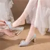 Sapato de Casamento Cristal Europeu e Americano Garça Almofada Branca Feminino Xiuhe Vestido de Casamento Principal Duas Formas Salto Agulha Prata Banquete Salto Alto Feminino Madrinha Noite