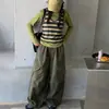 Conjunto Casual de Primavera y Otoño para Niñas 2026 Nuevo Estilo Coreano de Moda Rayado Falso Dos Piezas Ropa de Trabajo Pantalones de Pierna Ancha Tendencia