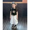Conjunto de Camisetas de Manga Corta para Niñas Verano 2026 Nuevo Estilo Coreano Versátil para Niños Top Negro con Estampado de Estrellas de Dibujos Animados