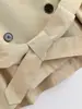 Novedades de otoño para moda femenina: Chaqueta corta estilo británico, de manga larga, con cinturón, hombros acolchados, gabardina corta