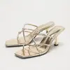 Sandalias de verano de tacón alto con punta cuadrada, sandalias de tiras para mujer, elegantes y a la moda, cómodas, transpirables, zapatos de tacón alto para mujer de lujo ligero, transfronterizo