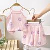 Conjunto de Jardineira Culotes Infantil Verão Meninas Algodão Pijama Roupa de Casa Regata Absorvente de Suor Saia Curta Roupa de Bebê para Ar Condicionado