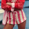 Moda Femenina Europea y Americana de Verano 2026 Transfronteriza Shorts de Playa Casuales Rayados con Cordón Bolsillo Pantalones Cortos Ajustados para Mujer