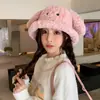 Nuevo Gorro de Punto Cálido con Forro de Forro Polar para Protección de Orejas Otoño e Invierno Coreano Dulce y Lindo Conejo con Orejas de Felpa Gorro de Pescador