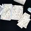Conjunto de Pijama de Tres Piezas Simple Casual de Nube Verano Nuevo Manga Corta Shorts Pantalones Largos Ropa de Casa Delgada Verano Lindo